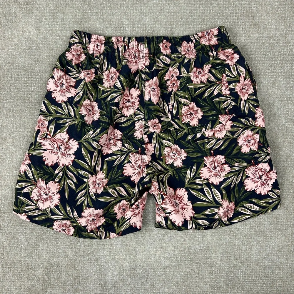 Refinery Republic Swim Shorts Men Medium Blue Floral Mesh Lined Drawstring Beach